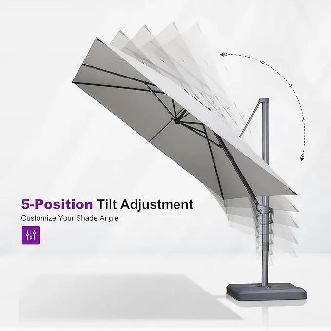 PURPLE LEAF 8 FT Cantilever Patio Umbrella Outdoor Aluminum Offset Square Umbrella with 3 Years Fade Resistance Recycled Fabric and 360-degree Rotation for Deck Pool Garden, Pebble Grey by GreenHaven Gardens