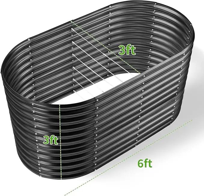 Land Guard 6x3x3ft Oval Galvanized Raised Garden Beds, Large-Capacity Metal Planter Box Outdoor, Durable Deep Raised Garden Bed 3ft Tall, Raised Beds for Gardening Vegetables, Dark Grey by GreenHaven Gardens