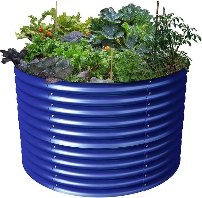Olle 32" Tall, Galvanized Raised Garden Bed for Flower Round Galvanized Planter Raised Bed Metal Raised Planter Bed, Urban Vegetable Garden Planters, Cobalt Blue by GreenHaven Gardens