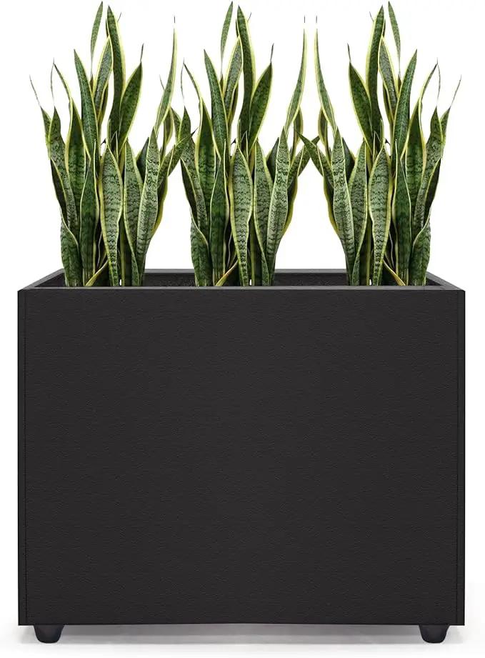 Planter Box Rectangular Block - 16×12×12IN Galvanized Steel Metal Long Box Planter Easy Installation Modern Outdoor Tall Planters All-Weather Use with Drainage Holes for Patio/Porch(Black) by GreenHaven Gardens