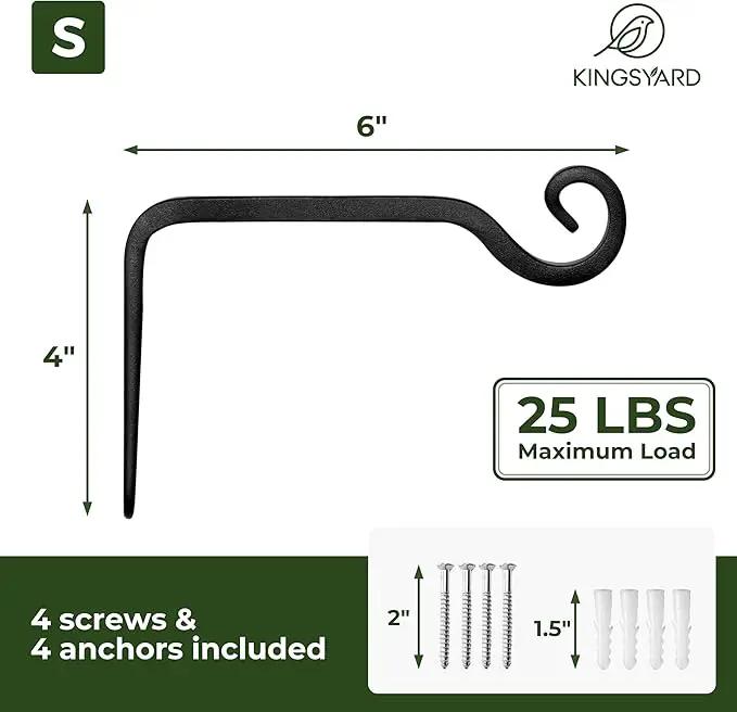 Kingsyard 2-Pack Wall Plant Hanger Outdoor - Heavy Duty Metal Hanging Bracket Hooks for Hanging Plant Bird Feeders Lanterns Wind Chimes Outdoor & Indoor, 6-Inch/Black by GreenHaven Gardens