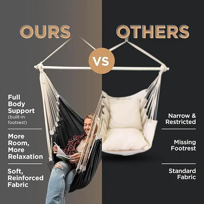 Hanging Hammock Chair Swing – Hanging Chair Outdoor & Indoor - Hammock Swing Chair – Quick & Easy Setup with Hardware Kit – Durable & Spacious Full Body Support – Holds 440 Lbs by GreenHaven Gardens