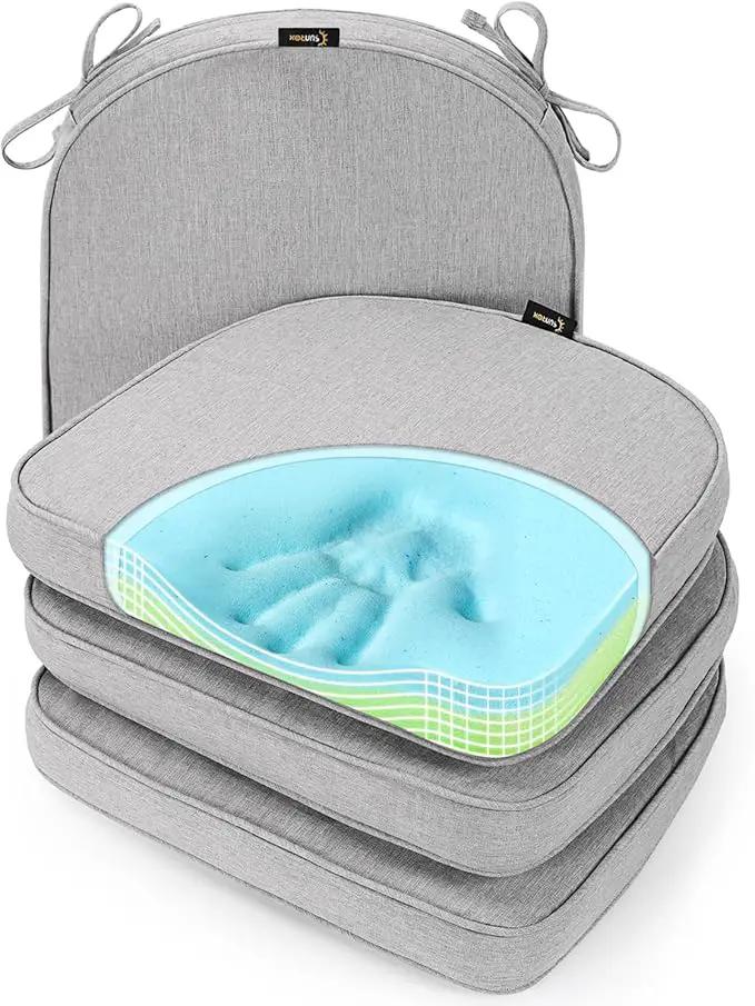 SUNROX Gel Memory Foam Chair Cushions, FadeShield Water-, Stain-Resistant Durable Reversible Seat Cushion Pads with Ties for Indoor/Outdoor Kitchen Dining Office, 17"x16", Set of 4, Heather Grey by GreenHaven Gardens