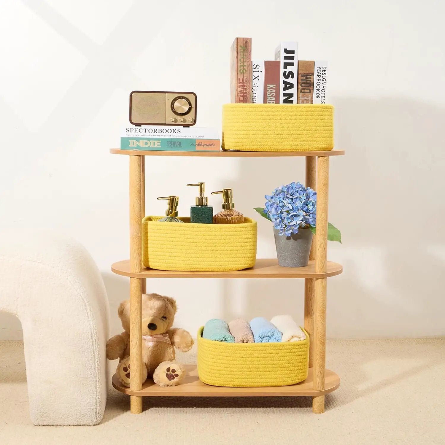 Small Storage Baskets for Organizing | Closet Organizer Bins | Shelf Toy Basket | Woven Rope Baskets | Cube Decorative Box | Shallow Basket | 11.5x7.5x4.7” | 3 Packs Yellow by GreenHaven Gardens