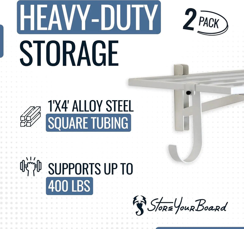 StoreYourBoard 2-Pack Heavy Duty Wall Shelves – Wall-Mounted Garage Storage Shelving and Organization for Sheds, Closets, or Utility Rooms – Holds 200 lbs, 1ft x 4ft, White by GreenHaven Gardens