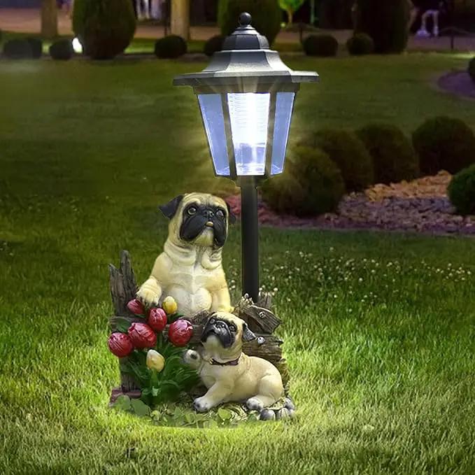 Solar Garden Country Farm Pug Dogs with Light, Outside-Outdoor Decorations Animal Statue for Patio Yard Lawn Walkway Ornaments Clearance Gifts for Mom Grandma Birthday by GreenHaven Gardens