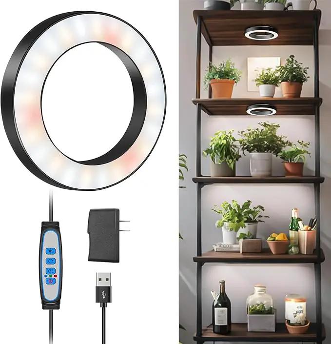 Wiaxulay 6.3” Grow Lights for Indoor Plants, 84 LED Full Spectrum Halo Plant Grow Light, 5V/3A Under Cabinet Growing Lamp with 6/12/16 Hrs, 3 Lighting Mode, 5 Dimmable Levels, Ideal for Indoor Plants by GreenHaven Gardens