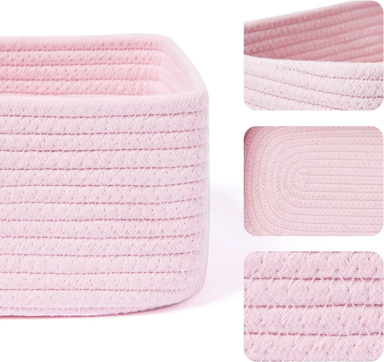 Small Storage Baskets for Organizing | Closet Organizer Bins | Shelf Toy Basket | Woven Rope Baskets | Cube Decorative Box | Shallow Basket | 11.5x7.5x4.7” | 3 Packs Pink by GreenHaven Gardens