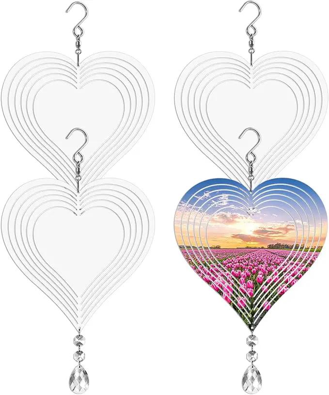 Sublimation Wind Spinner Blanks 8 Inch 4 Pack Wind Spinners Sublimation Blanks with Crystal Pendant Aluminum Metal Wind Spinners for Yard Garden Indoor Outdoor Window Porch Decoration（Heart by GreenHaven Gardens