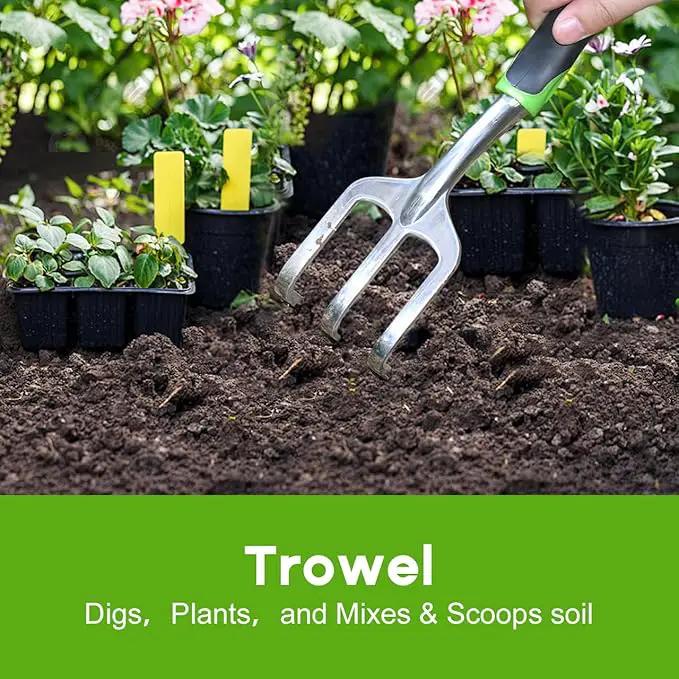 Garden Tool Set, 3 Pack Aluminum Heavy Duty Gardening Kit Includes Hand Trowel, Transplant Trowel and Cultivator Hand Rake with Soft Rubberized Non-Slip Ergonomic Handle, Garden Gifts by GreenHaven Gardens