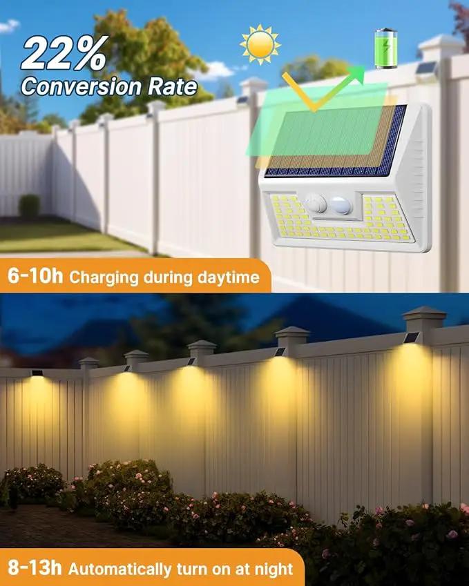 12 Pack Solar Lights Outdoor Motion Sensor, Waterproof Fence Lights with 3 Lighting Mode, Warm White LED Deck Lights for Outside Wall Yard Steps Stairs Garden - White by GreenHaven Gardens
