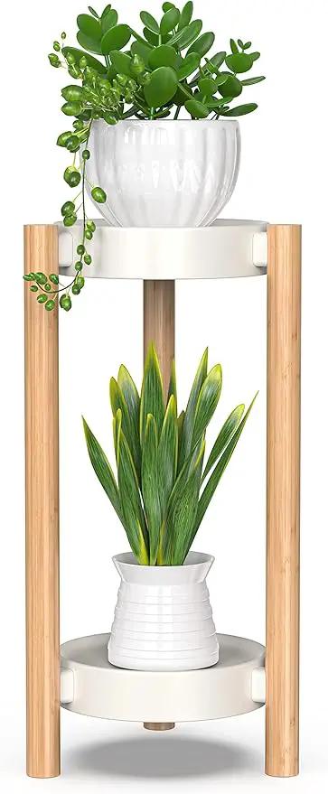 Bamboo Plant Stands Indoor, 2 Tier Steel Tray Tall Corner Plant Stand Holder & Plant Display Rack for Outdoor Garden Indoor Home (2 Tier) by GreenHaven Gardens