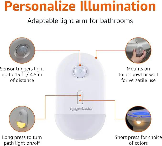 Amazon Basics Color Changing LED Toilet Bowl Motion Sensor Light, Battery Operated, 2 Pack, White by GreenHaven Gardens
