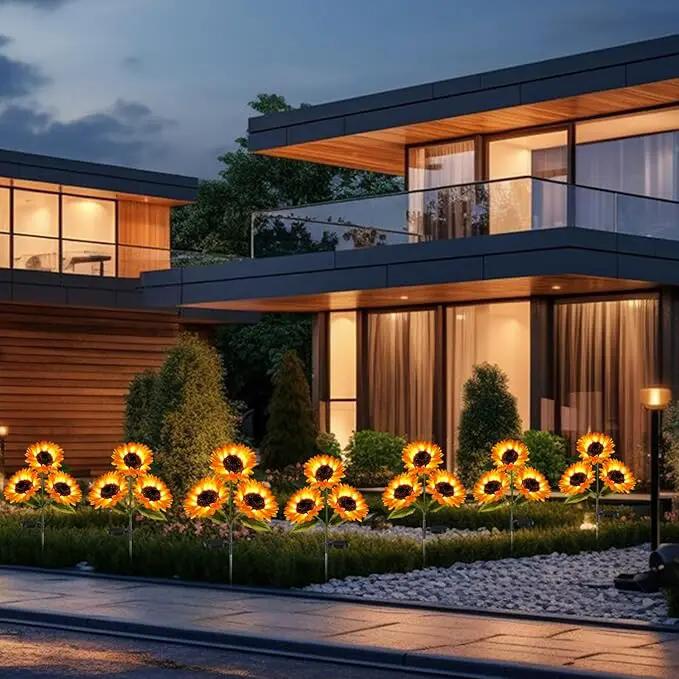 Garden Lights Solar Powered, 3 Pack Solar Outdoor Lights with 9 Bigger Sunflower Waterproof Realistic Solar Flowers Lights for Patio Pathway Walkway Landscape Yard Decorations by GreenHaven Gardens