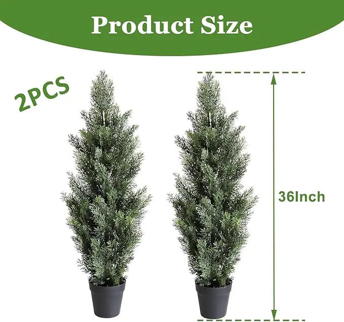 momoplant Artificial Cedar Topiary Trees 3 Ft Fake Cedar Shrubs Set of 2 Faux Cypress Potted Plants for Outdoor Indoor Decor by GreenHaven Gardens