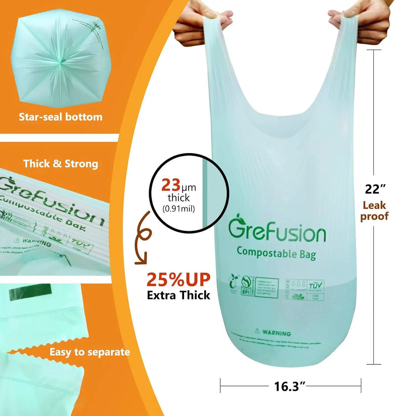 Compostable Trash Bags with handle-tie,Garbage Bags, 2.6 Gallon,Food Waste Bags,Small trash bags for compost bin kitchen,Certified by BPI and OK Compost (2.6G-50count) by GreenHaven Gardens