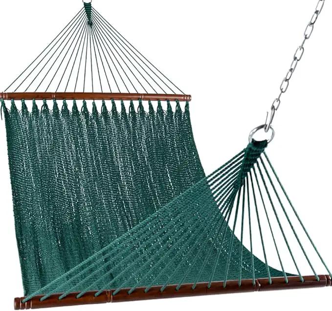Lazy Daze Hammocks 10.5 FT Double 2 Person Caribbean Rope Hammock, Hand Woven Polyester Hammock with Spreader Bars, for Outside Outdoor Backyard Patio Poolside,450 LBS Capacity, Green by GreenHaven Gardens