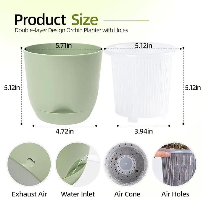 QCQHDU 2 Pack Orchid Pots with Holes for Repotting, Double-Layer and Self Watering Orchid Pot with Good Air Circulation by GreenHaven Gardens
