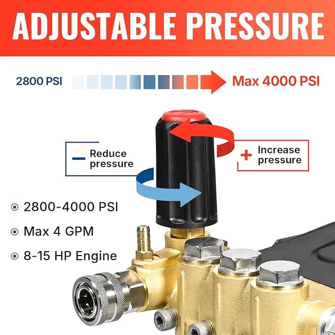 YAMATIC Horizontal Triplex Plunger Pressure Washer Pump 1" Shaft 4000 PSI 4 GPM, Replacement for Simpson AAA 90034, 90039,90038, Honda GX340, GX390, GX270 for Industrial Gas Powered Washers by GreenHaven Gardens