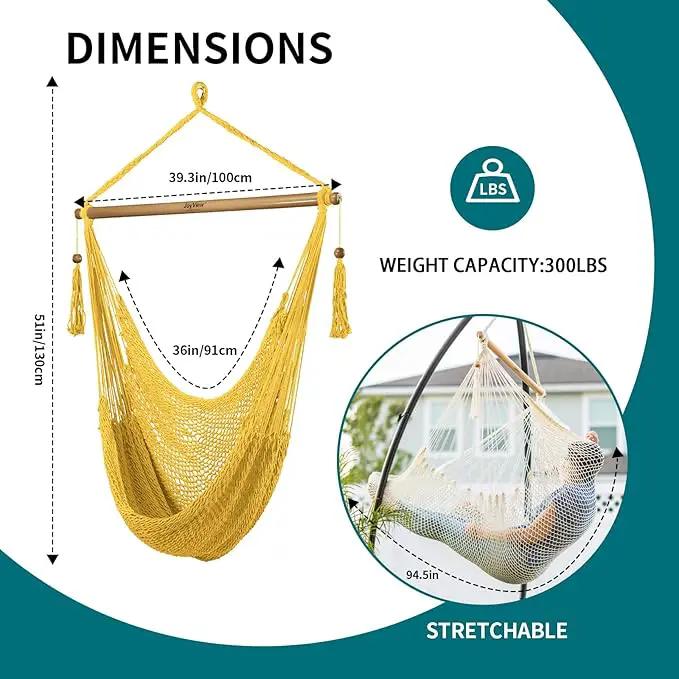 JoyView Hammock Chair with Spreader Bar Caribbean Hammock Swing Chair 300 LBS Weight Capacity XL Rope Hanging Chair for Outdoor Indoor Garden Yard - Yellow by GreenHaven Gardens