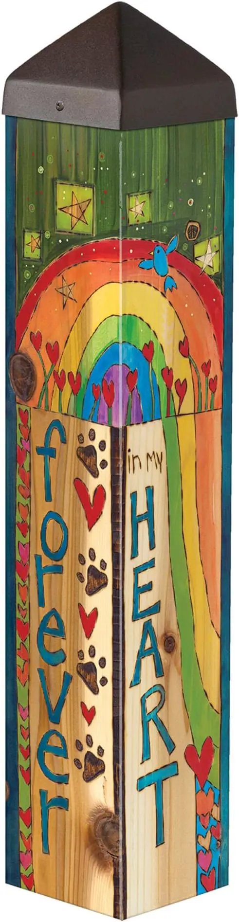 Studio M Art Pole, PVC Weather Resistant Pole with Vinyl Bowl 20 inches Tall Outdoor Decoration for Gardens, Patios, Yards, Landscaping and Birding Accessories, Crossing The Rainbow Bridge by GreenHaven Gardens