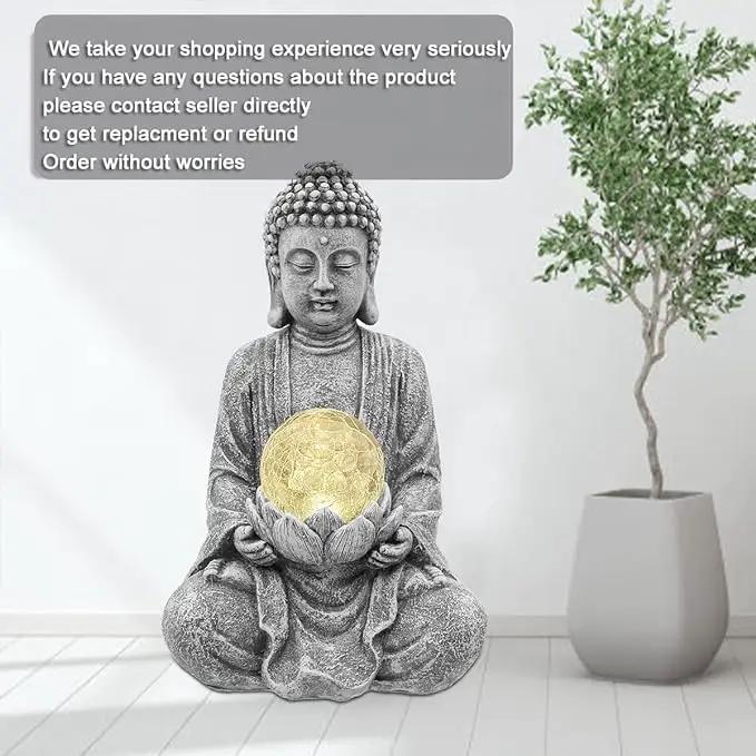 Nacome Meditating Buddha Statue with Solar Light,Zen Solar Garden Buddha with Cracked Glass Ball Sculpture-Indoor/Outdoor Decor for Balcony,Garden,Patio,Porch Yard Art Ornament,Gift by GreenHaven Gardens