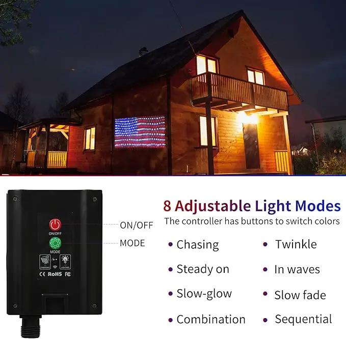XTF2015 Solar American Flag Lights, 2 in 1 Solar Powered & Plug in American Flag Light, 420 LED Waterproof Patriotic Ornaments for Memorial Day, Independence Day, 4th of July, Party, Yard Decorations by GreenHaven Gardens