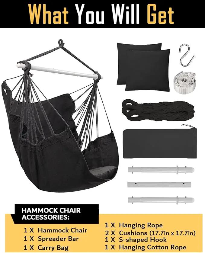 ADVOKAIR Hammock Chair Swing (500 lbs Max-2 Cushions) - Hanging Hammock Chair Rope Swing Indoor for Bedroom, Outdoor, Patio, Bedroom, Porch, Deck - Sturdy Steel Bar with Anti-Slip Safety Rings by GreenHaven Gardens