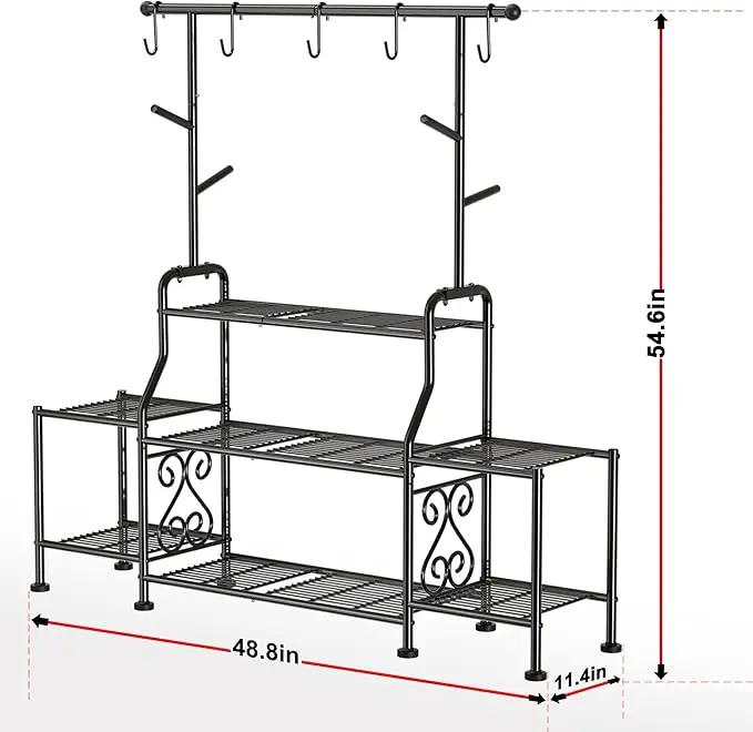 GIOTORENT 3-Tier Tall Metal Plant Stand Indoor Outdoor - Heavy Duty Plant Shelf for Garden, Patio, Balcony with 5 Hanging Hooks, Holds 16-25 Plants, Black by GreenHaven Gardens