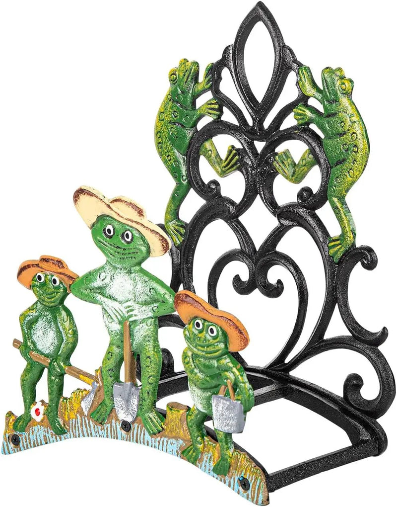 Sungmor Garden Hose Holder Wall Mounted, Large Capacity & Heavy Duty Cast Iron Water Hose Holder for Outside, Pretty & Lovely Hard-working Frogs Hose Reel, Watering Hose Metal Stand Sturdy Pipe Hanger by GreenHaven Gardens