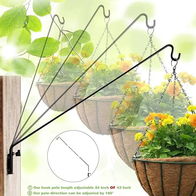 MIXXIDEA Heavy Duty Extended Reach Wall Mounted Deck Hook Wall Pole, Wall Bracket Direction and Length Adjustable Plant Bracket for Bird Feeders, Planters, Suet Baskets, Lanterns, Wind Chimes,Black by GreenHaven Gardens