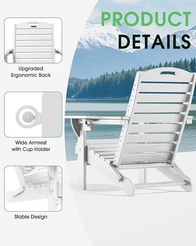 Adirondack Chairs Set of 6, Outdoor Fire Pit Chairs, HDPE All-Weather Adirondack Chairs with Cup Holder, Lawn Chair for Deck, Patio, Garden (White) by GreenHaven Gardens