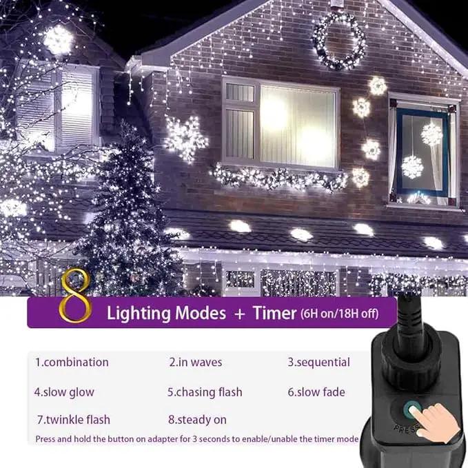 YASENN 300Led Icicle Style String Lights 29.5FT,Update Connectable 8 Lighting Modes with Timer Icicle Lights for Home Garden Outdoor Indoor Eave Decor (Cool White LED White Cable) by GreenHaven Gardens