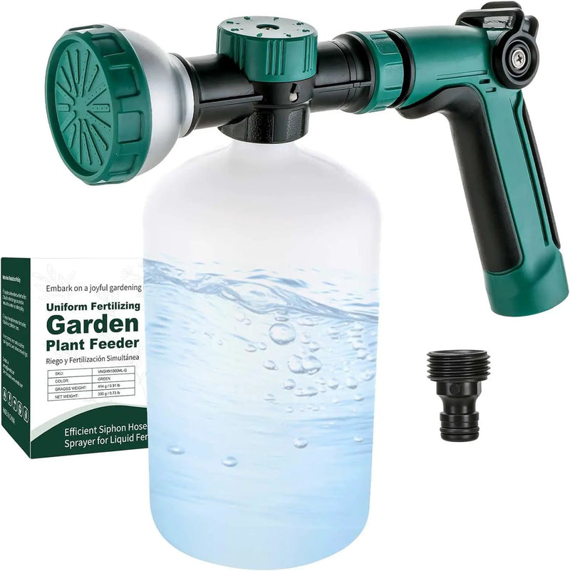 VENETIO 8-Dial Hose End Sprayer for Liquid Fertilizer/Soap | Precision Lawn, Yard & Garden Feeder with 34oz Bottle for Uniform Fertilizing and Watering Plants | Hose Attachment Nozzle Spray Gun by GreenHaven Gardens
