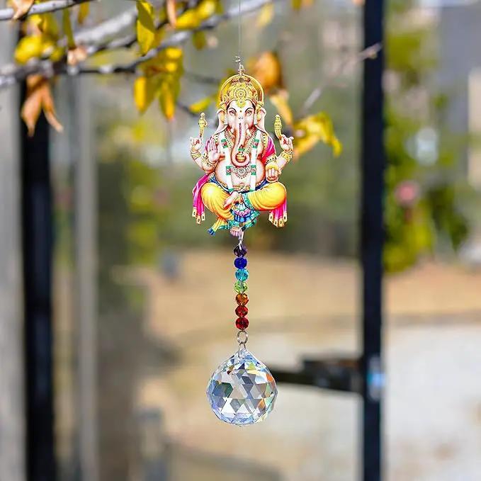 Elephant God Prism Suncatcher Hindu Ganesha Protection Charm Decor Window Garden Wall Hanging Crystal Pendant by GreenHaven Gardens