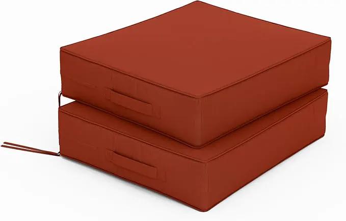 Patio Chair Cushions 18.5 X 16 X 4 Inch Waterproof Outdoor Seat Cushions for Patio Furniture, Outdoor Sofa Couch Pads with Ties & Handle, Set of 2, Terra Red by GreenHaven Gardens