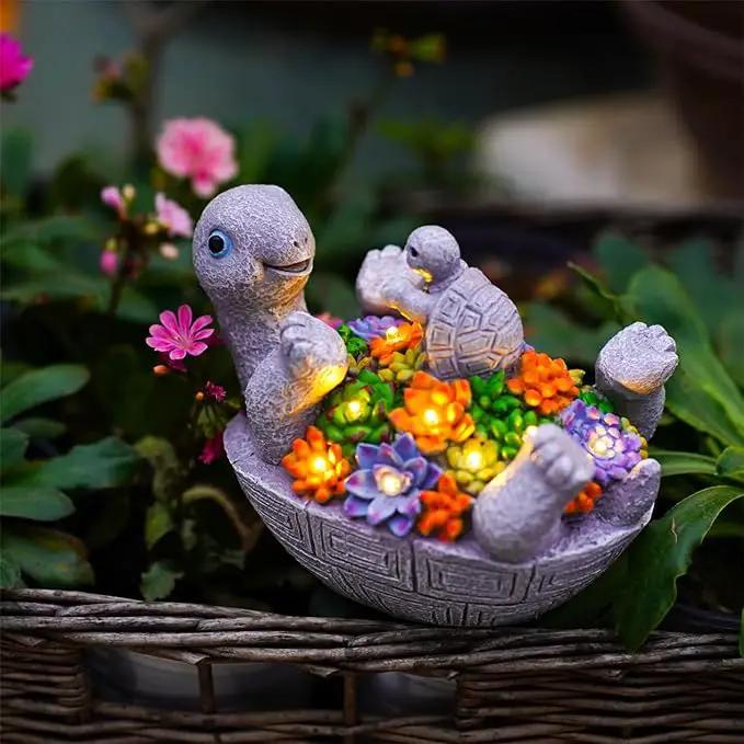 Solar Turtle Figurines Garden Decor, Cute Turtle Statue with Baby with 8 LED Solar Lights Garden Lawn Decorations for Patio & Yard, Gifts for Mom by GreenHaven Gardens