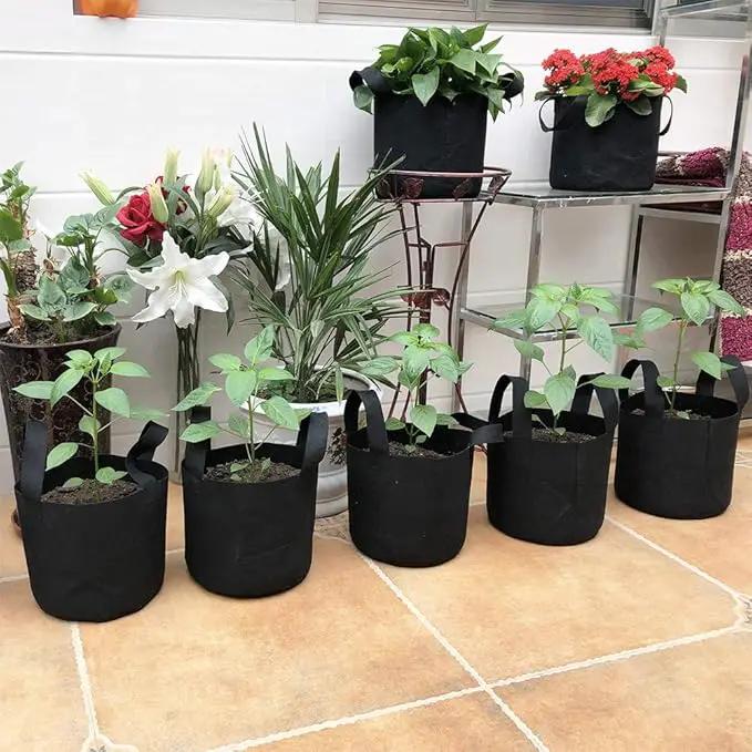 JERIA 12-Pack 5 Gallon, Vegetable/Flower/Plant Grow Bags, Aeration Fabric Pots with Handles (Black), Come with 12 Pcs Plant Labels by GreenHaven Gardens