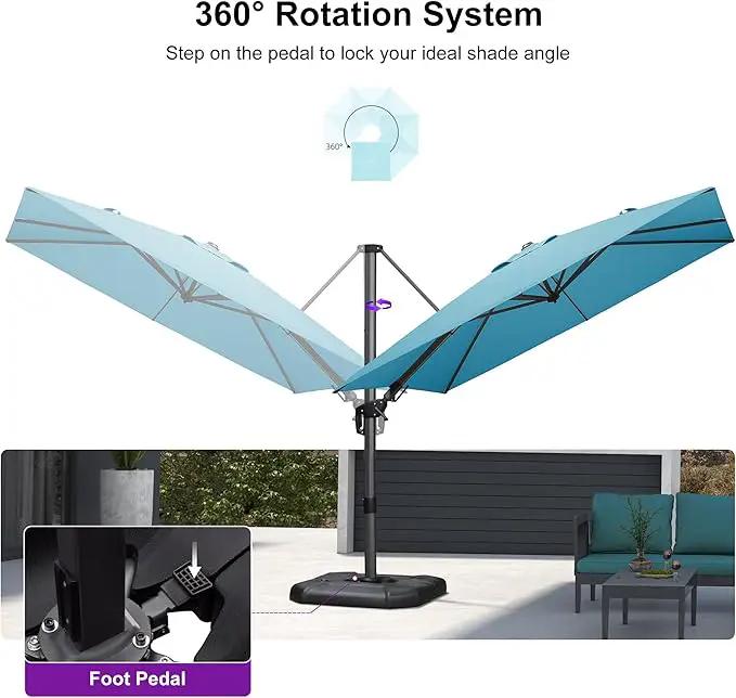 PURPLE LEAF 8.8' X 8.8' Right-left Tilt Patio Umbrella with Base Outdoor Cantilever Swivel Square Umbrella with Tilt Aluminum Offset Umbrella with 360-degree Rotation for Garden Deck Pool Patio Turquoise Blue by GreenHaven Gardens