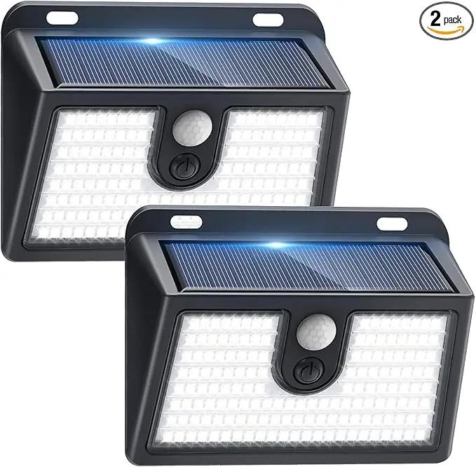 Solar Lights Outdoor Motion Sensor, 2 Pack 149 LED Waterproof Solar Powered Fence Lights, 3 Lighting Modes Security Wall Light for Outside Backyard Deck Garden Door Step Walking Dog, Cold Light 6500K by GreenHaven Gardens