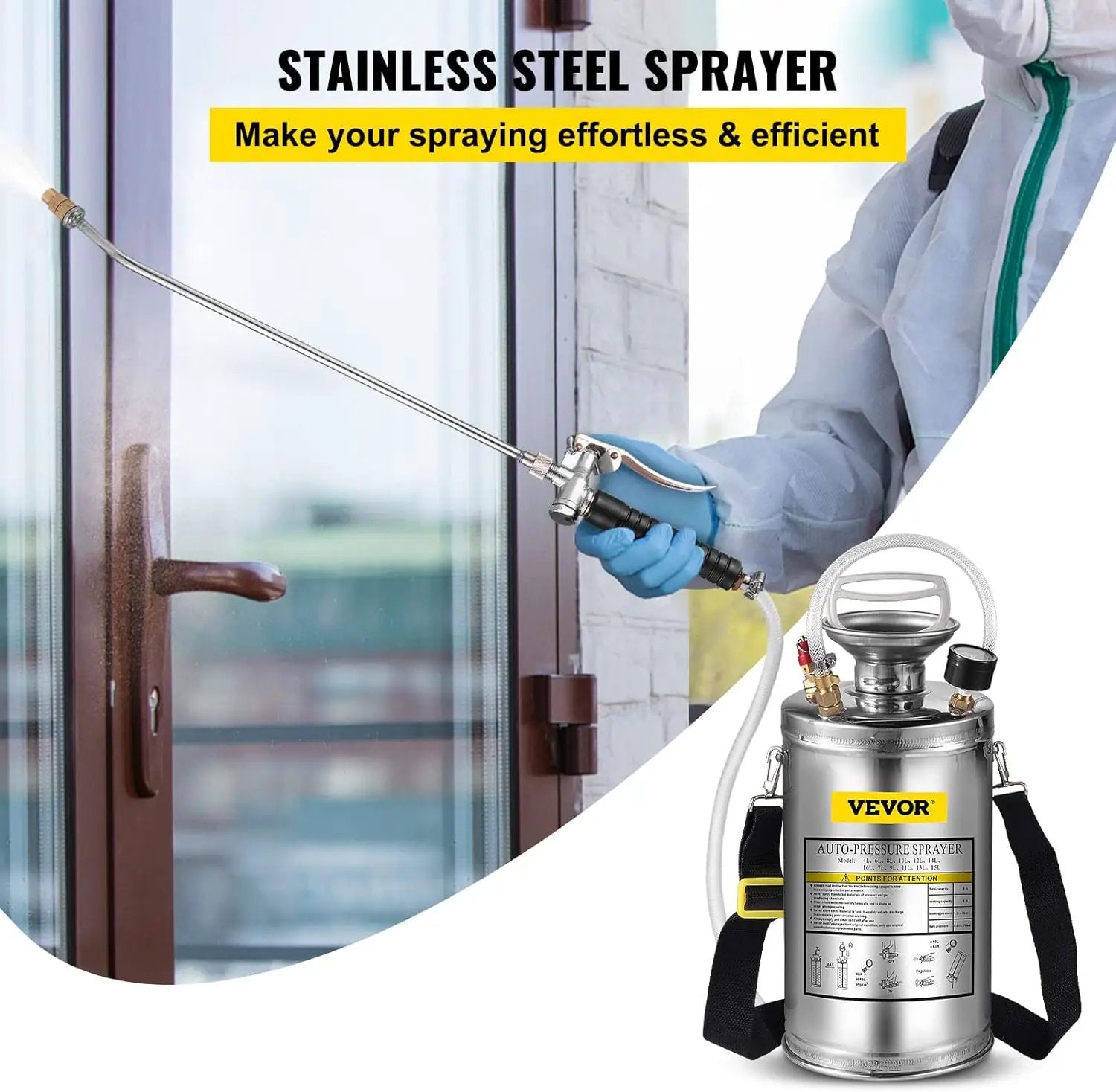 Happybuy 1.5 Gallon Stainless Steel Sprayer, 16" Wand&3.3FT Reinforced Hose, Hand Pump Sprayer with Pressure Gauge, Safety Valve&Adjustable Nozzle, Weed Sprayers for Lawn, Gardening & Sanitizing by GreenHaven Gardens