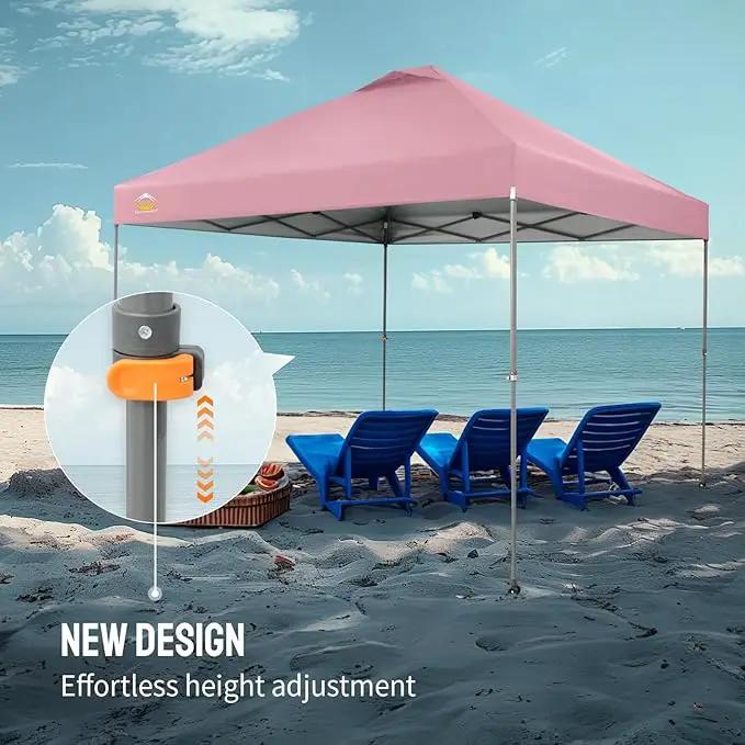 CROWN SHADES Adjustable Height on The Fly, 10x10 Pop Up Canopy - Beach Tent with One Push Setup - Easy Outdoor Sun Shade for Events, Parties, Camping - Outside Shade with STO-N-Go Bag, Pink by GreenHaven Gardens