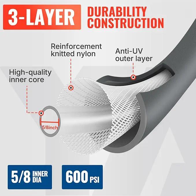 YAMATIC Heavy Duty Garden Hose 5/8 in x 60 ft with Swivel Handle, Super Flexible Water Hose, All-weather, Lightweight, Burst 600 PSI, Grey by GreenHaven Gardens