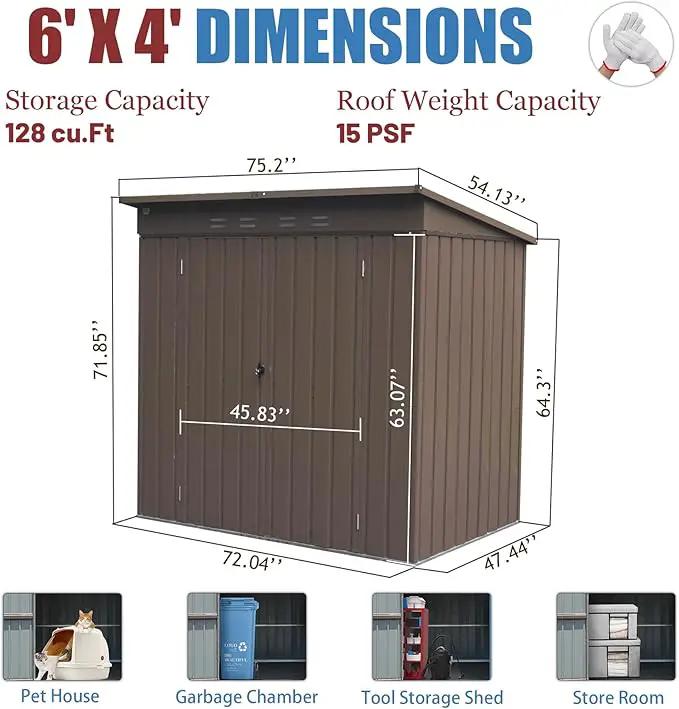Domi Outdoor Storage Shed 6' x 4.5’, Metal Garden Shed with Galvanized Steel Frame for Bike, Tools, Lawn Mowers, Pool Toys, Outdoor Storage Cabinet with Lockable Door for Garden Lawn Patio (Brown) by GreenHaven Gardens