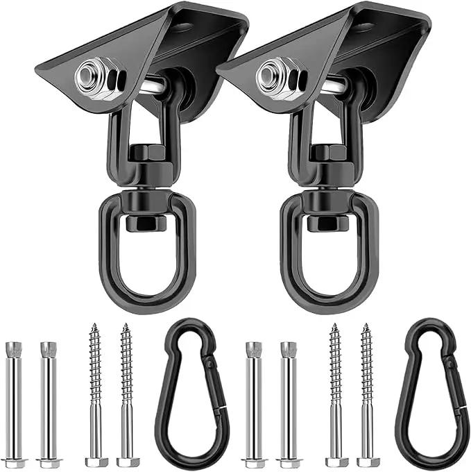 Heavy Duty Hammock Hanging Kit, 360° Rotating 1200 lb Swing Hangers for Hammock Chair Stand, Seat, Porch Swing, Yoga, Tree, Ceiling Mount, Indoor Outdoor Hanging Hardware Black | Pack of 2 by GreenHaven Gardens