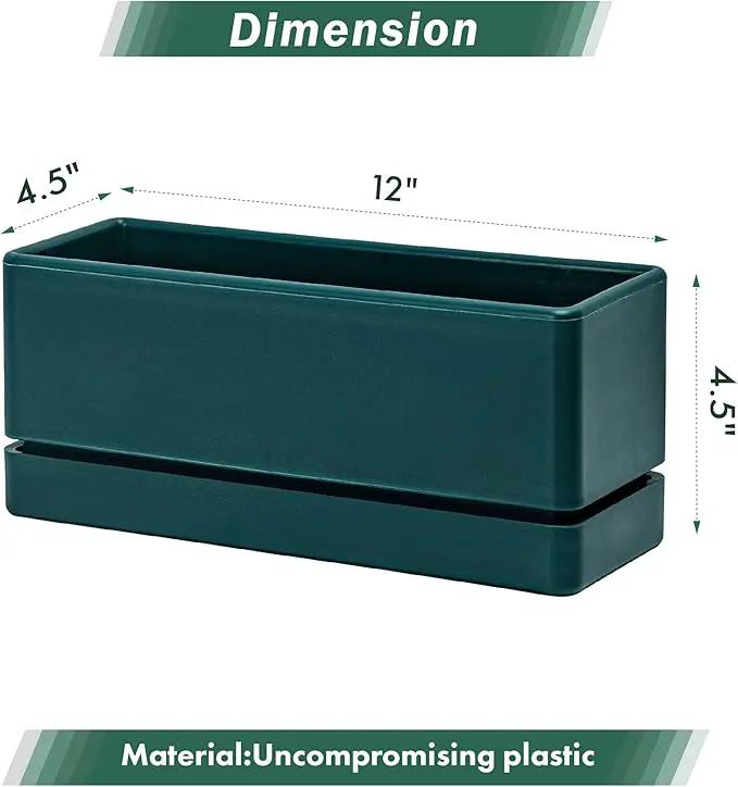 D'vine Dev 12 Inch Window Box Planter, Rectangle Plastic Herb Planter with Drainage Holes and Saucer, Indoor Succulent Cactus Vegetable Pot for Windowsill, Garden Balcony, Green, Set of 1, 76-X-C-1 by GreenHaven Gardens