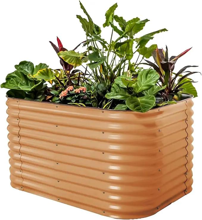 Vego garden 32" Extra Tall Raised Garden Bed Kits, 6 in 1 Modular Raised Planter Box for Vegetables Flowers Fruits Oval Metal Raised Garden, Terra Cotta by GreenHaven Gardens