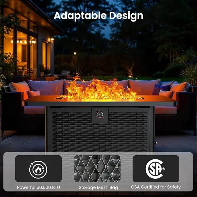 Ciays 43-Inch Rectangular Propane Fire Pit with 60,000 BTU Output, Gas with Cover and Rocks, Table CSA-Certified 2 in 1Table Gatherings Parties with 304 Stainless Steel H-Burner by GreenHaven Gardens