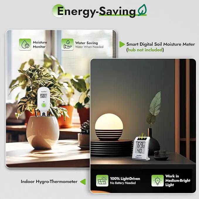 RAINPOINT Light-Driven Thermo-Hygrometer & Smart Digital Wireless Soil Moisture Meter (WiFi Hub Needed) Kit, Real-time Monitor Sensor Gardening Plant Care Essentials by GreenHaven Gardens