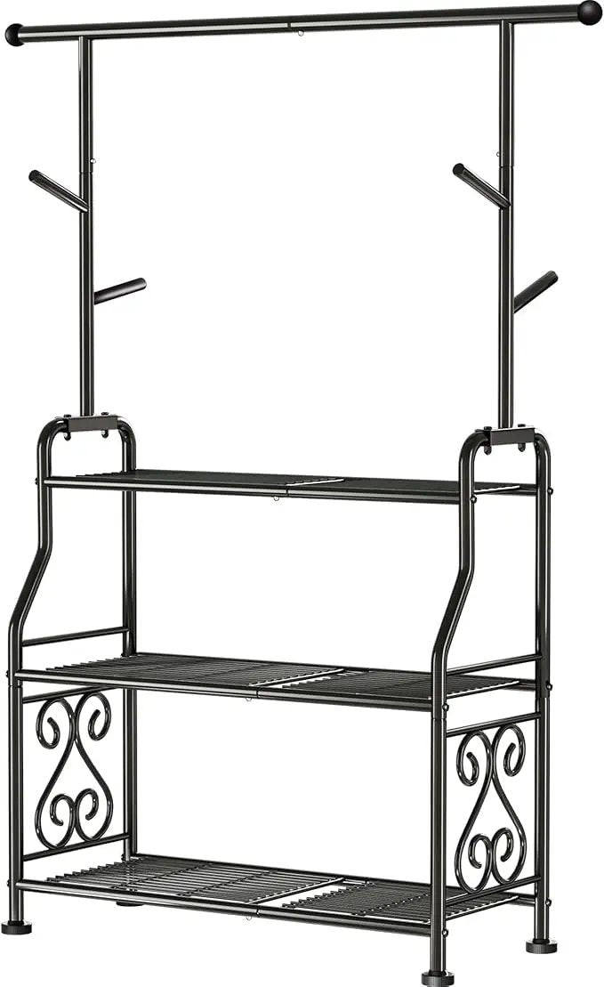 GIOTORENT Plant Stand Indoor Outdoor, 3-Tier Heavy Duty Metal Shelves, Display up to 14 Multiple Plants, Tall Plant Holder with Plant Hanger, Suit for Patio Living Room Garden Balcony, 5 Hooks, Black by GreenHaven Gardens
